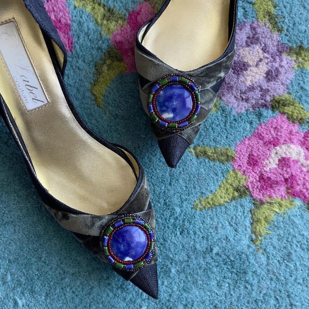 Vintage Y2K Black and Green Kitten Heels